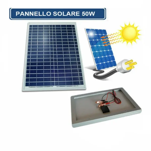 PANNELLO SOLARE FOTOVOLTAICO CELLE SILICIO 50 W WATT 12V BATTERIA ENERGIA